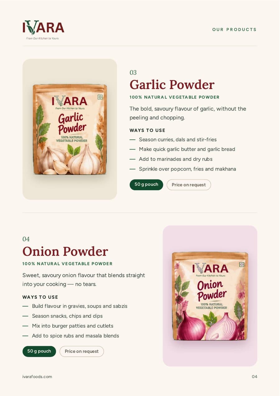 Catalogue page 4: Garlic Powder and Onion Powder